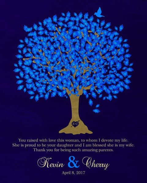 Bride’s Mother Groom To Parents Blue Oak Family Tree Wedding Poem Thank You Gift – Personalized For Cherry