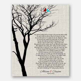Mother of Bride Parents Black Bare Tree on Faux Texture Cream Background With Love Birds Father of Bride #CWA-1012