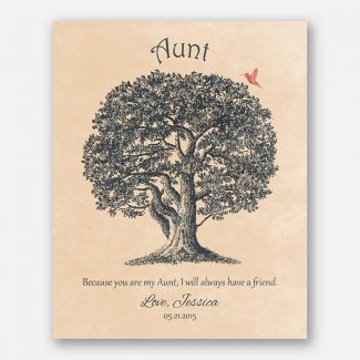Aunt Oak Tree Hummingbird Because You Are My Aunt I Will Always Have A Friend on Yellow Background #CWA-1228