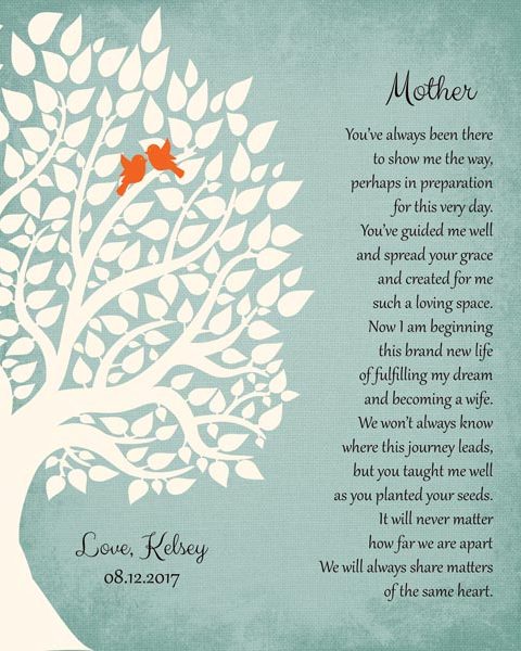 Thank You Gift Mother From Daughter From Bride To Parents Wedding Poem Tree Gift – Personalized For Kelsey