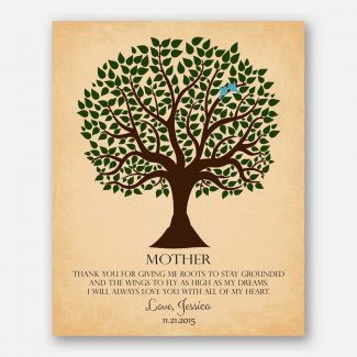 Pesonalized Gift For Mom on Mother’s Day or Birthday Family Tree of Life Poem Roots To Stay Grounded Wings To Fly Gift For Mom and Dad #LT-1143