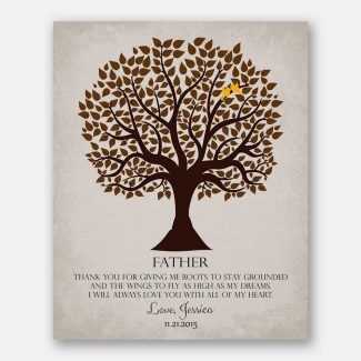 Pesonalized Gift For Dad on Father’s Day or Birthday Family Tree of Life Poem Roots To Stay Grounded Wings To Fly Gift For Mom and Dad #LT-1144