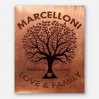 Love And Family Tree of Life 7 Year Anniversary Faux Copper Background Established Year #1187