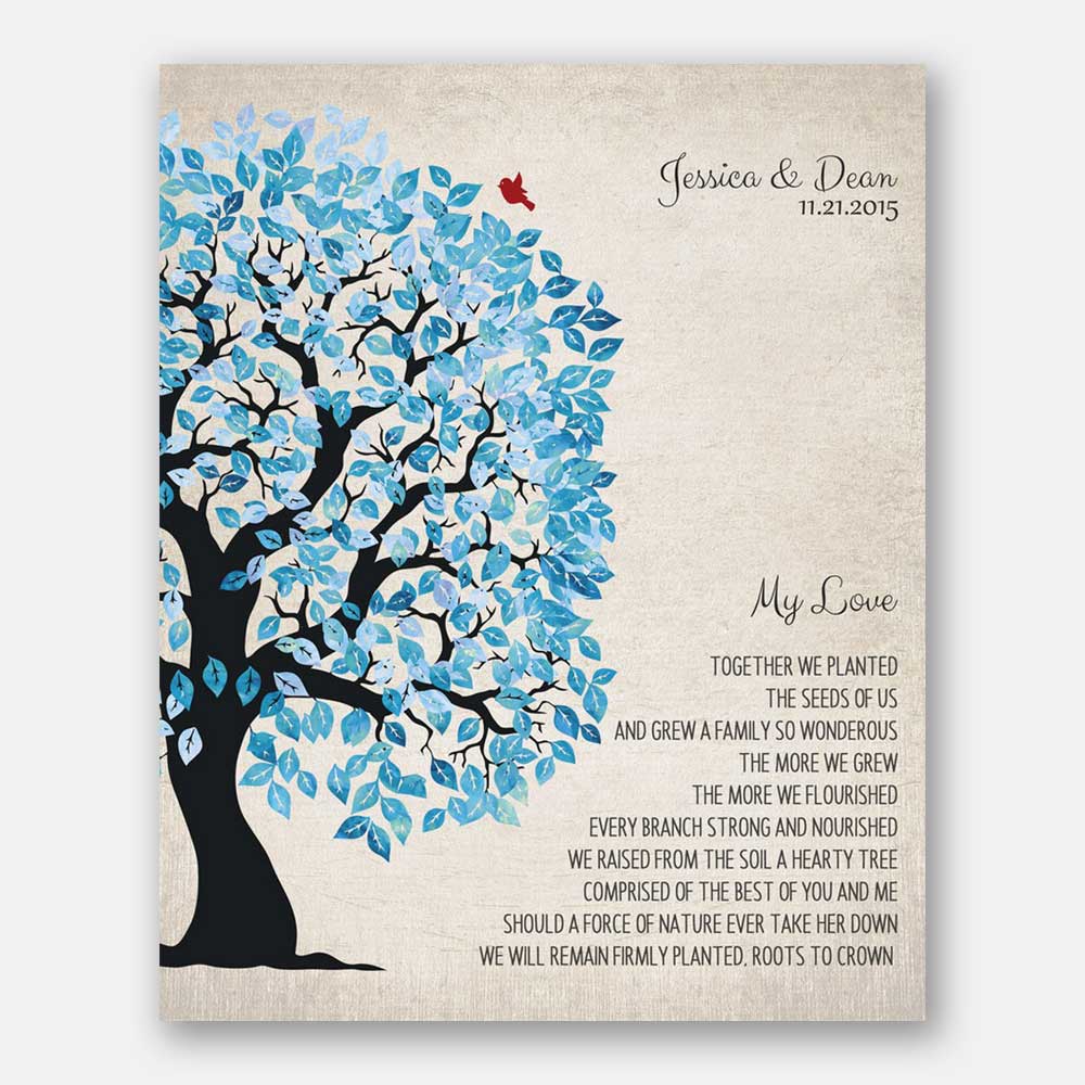 CWA-1211 Personalized Square  10th Anniversary Our Family Tree Poem For Wed... 