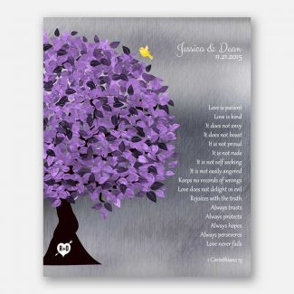 10 Year Anniversary Tree Background Purple Silver Personalized 25th Silver Corinthians Love is Patient #1474