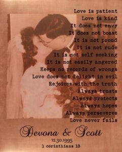 Read more about the article Seventh Anniversary Wedding Photo Faux Copper Marriage Vows Poem Gift Personalized For Scott