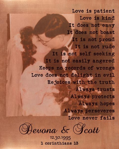 Seventh Anniversary Wedding Photo Faux Copper Marriage Vows Poem Gift Personalized For Scott