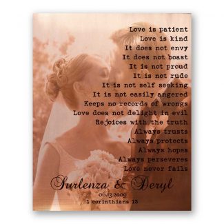 7 Year Anniversary, 22 Year Anniversary, Full Photo Print, Poetry or Wedding Vows, Faux Copper Background, Photo on Metal Art Print #LT-11505