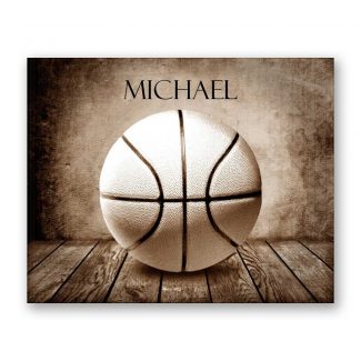 Basketball Sepia Faded on Wood Table Vintage Background Personalized Sports Art Print For Childrens Room Boys Room Nursery Man Cave #TCH-1008