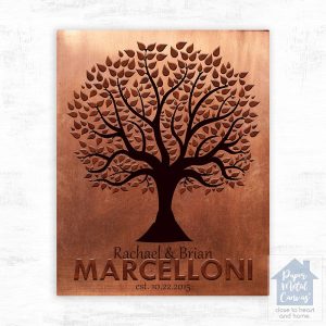 Copper Family Name Tree Silhouette 7th Anniversary Wall Plaque Gift for Couple LTC-1181