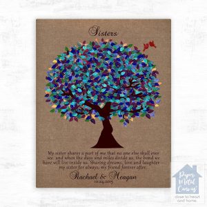 Burlap Peacock Tree Wedding Wall Plaque Gift for Sister LTC-1195