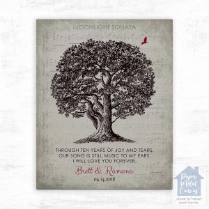 Oak Tree and Sheet Music 10th Anniversary Wall Plaque Gift for Couple LTC-1331