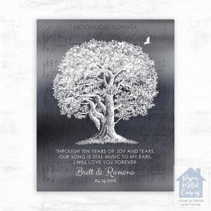 Tin Oak Tree and Sheet Music 10th Anniversary Wall Plaque Gift for Couple LTC-1337