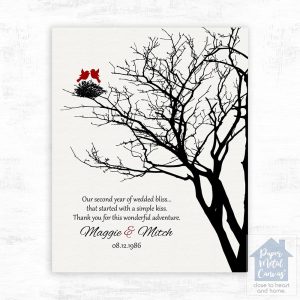 Branchy Tree with Nest 2nd Anniversary Wall Plaque Gift for Couple LTC-1365