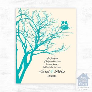 Branchy Tree with Nest 4th Anniversary Wall Plaque Gift for Couple LTC-1367