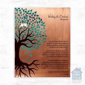 Copper Half Turquoise Tree 7th Anniversary Wall Plaque Gift for Couple LTC-1407