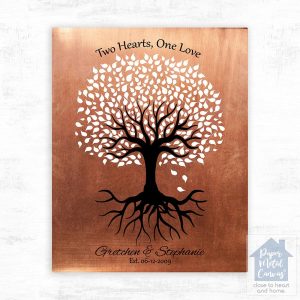 Copper One Love Tree 7th Anniversary Wall Plaque Gift for Couple LTC-1418