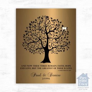 Brass Onyx Curly Tree 8th Anniversary Wall Plaque Gift for Couple LTC-1456