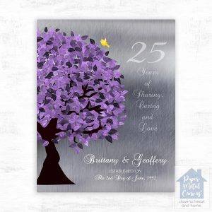 Tin Half Purple Tree 25th Anniversary Wall Plaque Gift for Couple LTC-1489