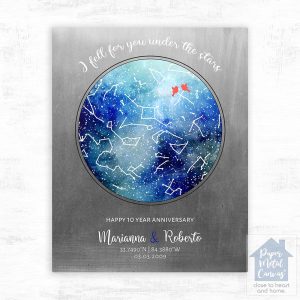 Tin Star Map 10th Anniversary Wall Plaque Gift for Couple LTC-1758