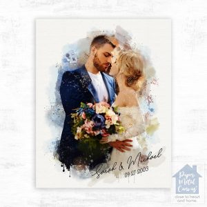 Cotton Watercolor Portrait 2nd Anniversary Wall Plaque Gift for Couple LTC-1839