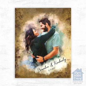 Brass Watercolor Portrait 8th Anniversary Wall Plaque Gift for Couple LTC-1848