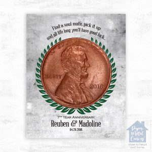 Tarnished Tin, Copper Penny Coin 7th Anniversary Wall Plaque Gift for Couple LTC-1912
