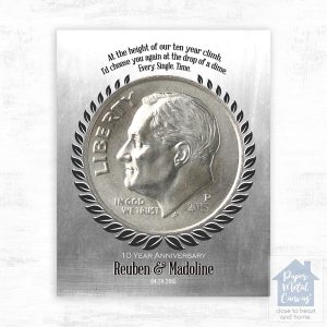 Tin Dime Coin I Choose You 10 Year Anniversary Wall Plaque Gift for Couple LTC-2140