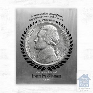 Tin No Wooden Nickels Coin 5 Year Anniversary Wall Plaque Gift for Couple LTC-2141