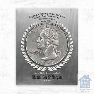 Tin Quarter of a Century Coin 25th Anniversary Wall Plaque Gift for Family LTC-2142