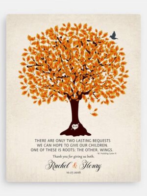 Sentimental Wedding Gift for Parents: Personalized Oak Tree Plaque, Modern Wall Art LT-1101