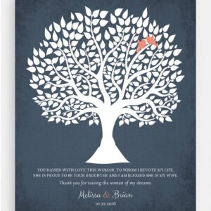 Classic Wedding Gift for Mother of The Bride: Personalized Silhouette Tree Plaque, Modern Wall Art LT-1117