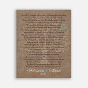 Mom and Dad Faux Burlap and Turquoise Carved Initials Love Birds #CWA-1005