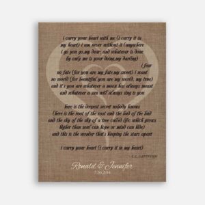 Couple Tenth Anniversary I Carry Your Heart In Heart Faux Burlap Background #CWA-1040