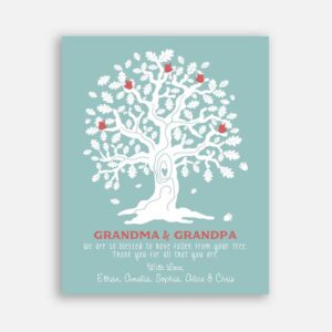 Grandma And Grandpa Oak Tree And Acorns So Blessed Turquoise And Orange Gift From Grandchildren #CWA-1058