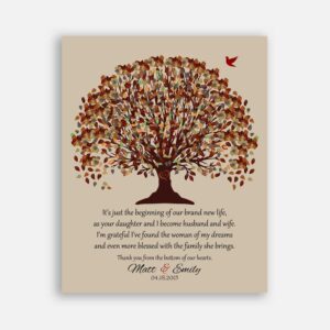 Father Mother of Bride Blessed With The Family She Brings Gift From Groom Fall Canopy Leaves on Beige Background #CWA-1077