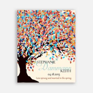 10th Anniversary Love Sprung And Married In The Spring Tree Canopy Turquoise Coral Spring Colors 2015 Cream Background #CWA-1089