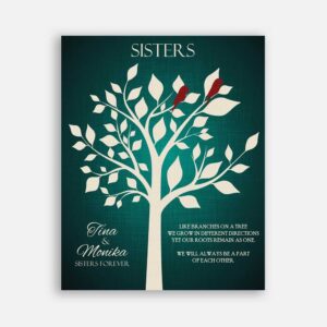 Sister of Bride Sisters Forever Bright Green Background With Red Birds Like Branches on A Tree Special Sister Gift #CWA-1098