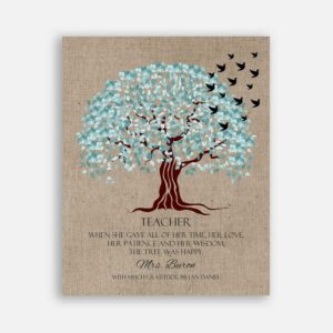 Teacher Appreciation Gift The Tree Was Happy Faux Texture Background Aqua Canopy End of School Year #CWA-1125