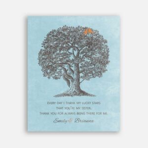 Sister Oak Tree Thank My Lucky Stars Thank You Gift For Sister on Blue Background #CWA-1219