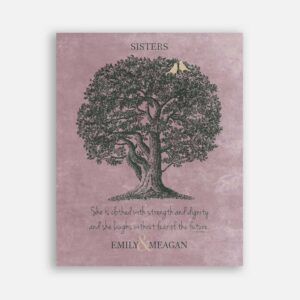 Sister Oak Tree She Is Clothed With Strength And Dignity Proverb 31:25 Thank You Gift For Sister on Pink Background #CWA-1220