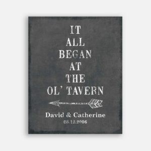 Couple Anniversary It All Began At The Old Ol' Tavern on Black Aged Background #CWA-1222