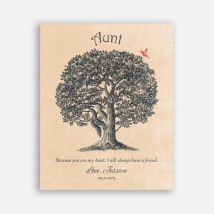 Aunt Oak Tree Hummingbird Because You Are My Aunt I Will Always Have A Friend on Yellow Background #CWA-1228