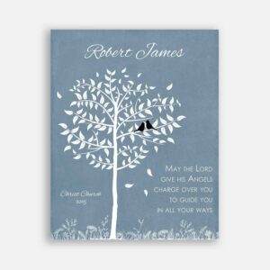 First Communion Confirmation Christening For Boy Name and Date From Gift From Godparents For Godson Blue and White #CWA-1254