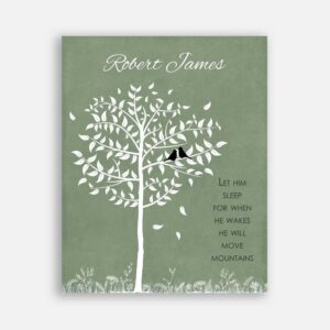 Personalized Gift Godson From Godmother Let Him Sleep For When He Wakes He Will Move Mountains Quote Nursery Art on Green Background #CWA-1257