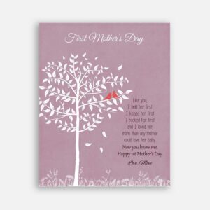 First Mothers Day From Mom or Dad New Baby Daughter Nursery Art Like You I Held Her First New Mother Pink Background #CWA-1258