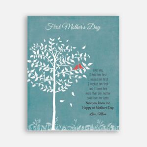 First Mothers Day From Mom or Dad New Baby Son Nursery Art Like You I Held Him First New Mother Pink Background #CWA-1259