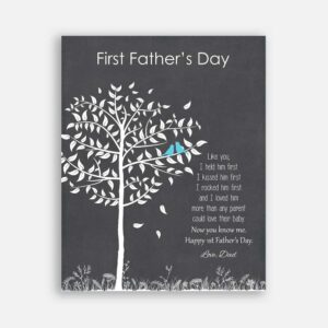 First Fathers Day From Mom or Dad New Baby Son Nursery Art Like You I Held Him First New Father Pink Background #CWA-1260