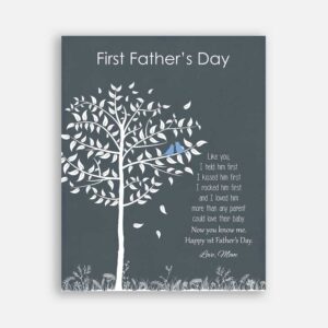 First Fathers Day From Mom or Dad New Baby Son Nursery Art Like You I Held Him First New Father Coal Background #CWA-1261