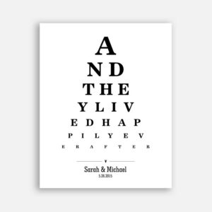 Couple And They Lived Happily Ever After Word Design Eye Chart on White Background Custom Metal Tin Wedding Art Print #CWA-1273